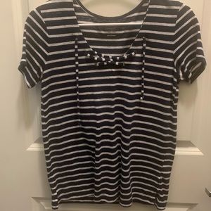 Old Navy blue and white tie neck